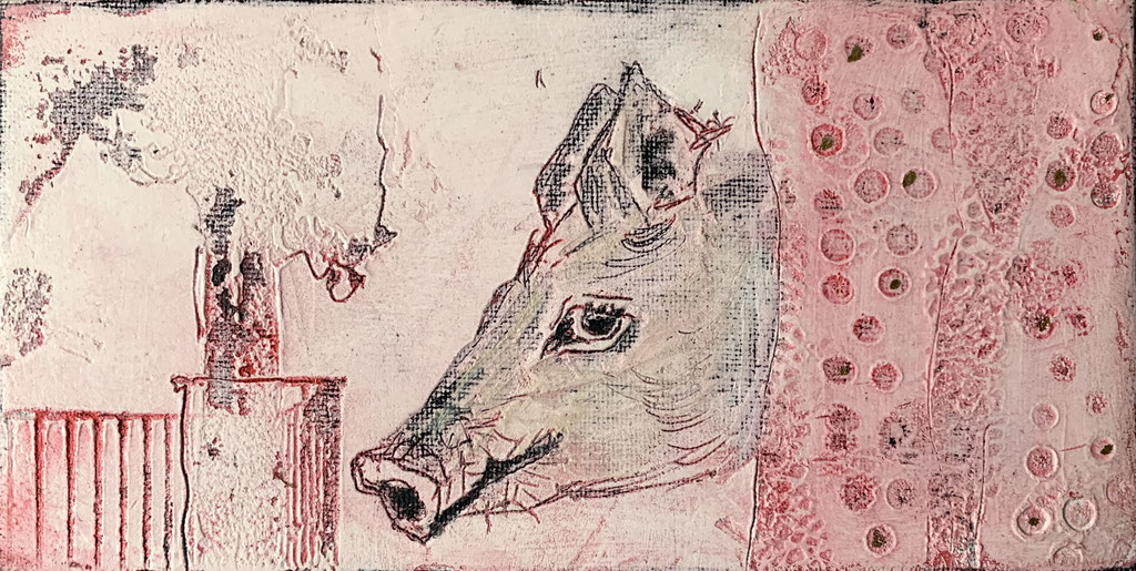 gemaltes unikat rosa, mit schweineporträt