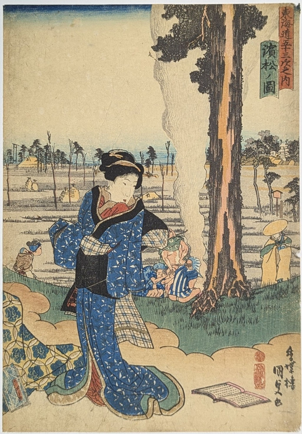 歌川国貞による浮世絵揃物「東海道五十三次之内(美人東海道)」より「浜松ノ図」です。