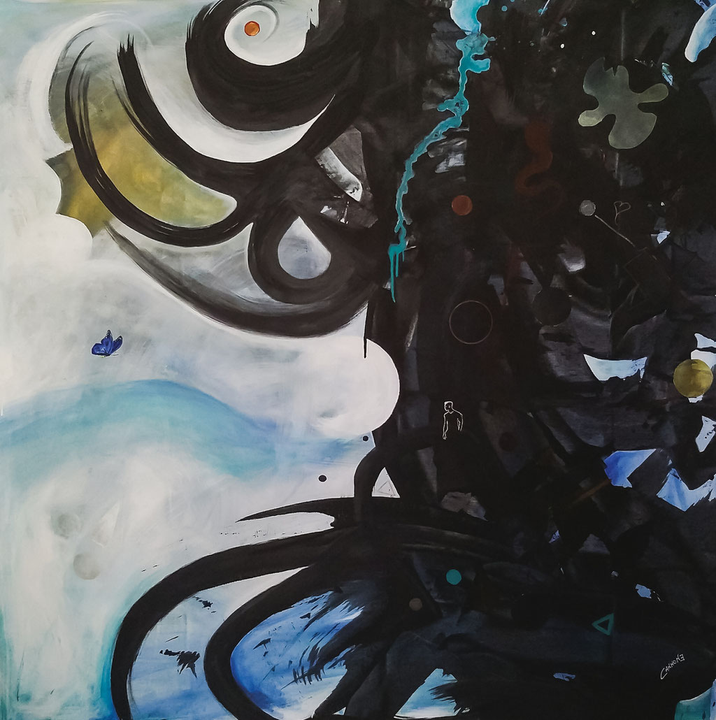 IL VIAGGIO DELL'ANIMA VERSO LA LUCE  the soul's jorney towards light. 150x150x4 cm.  59x59,in.