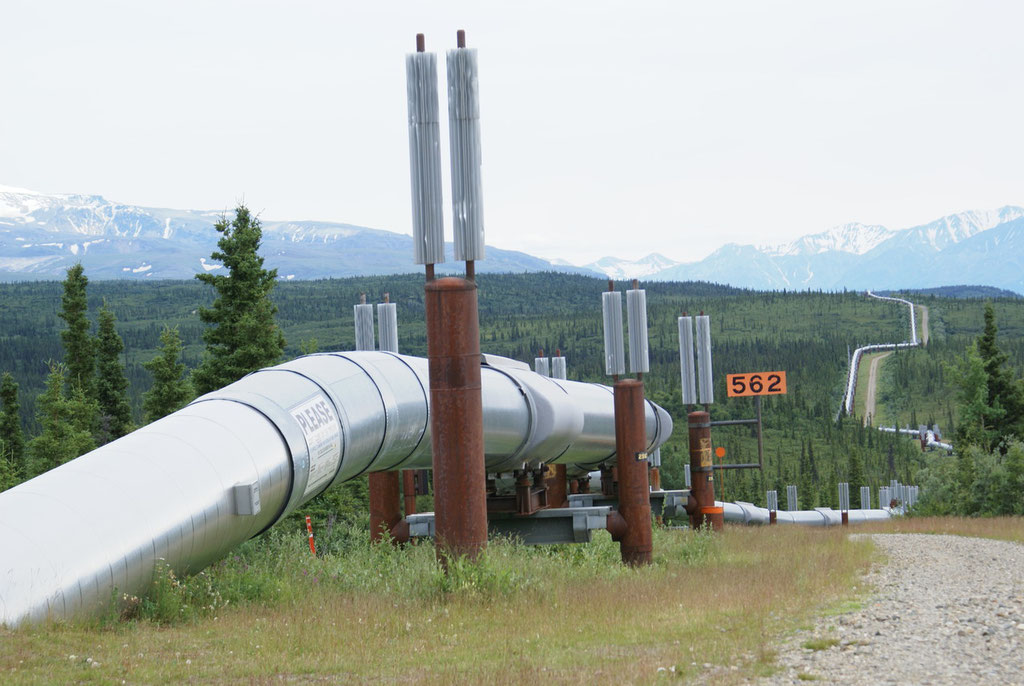 Die Pipeline verläuft 1287 Km von der Prudhoe Bay zum eisfreien Hafen Valdez