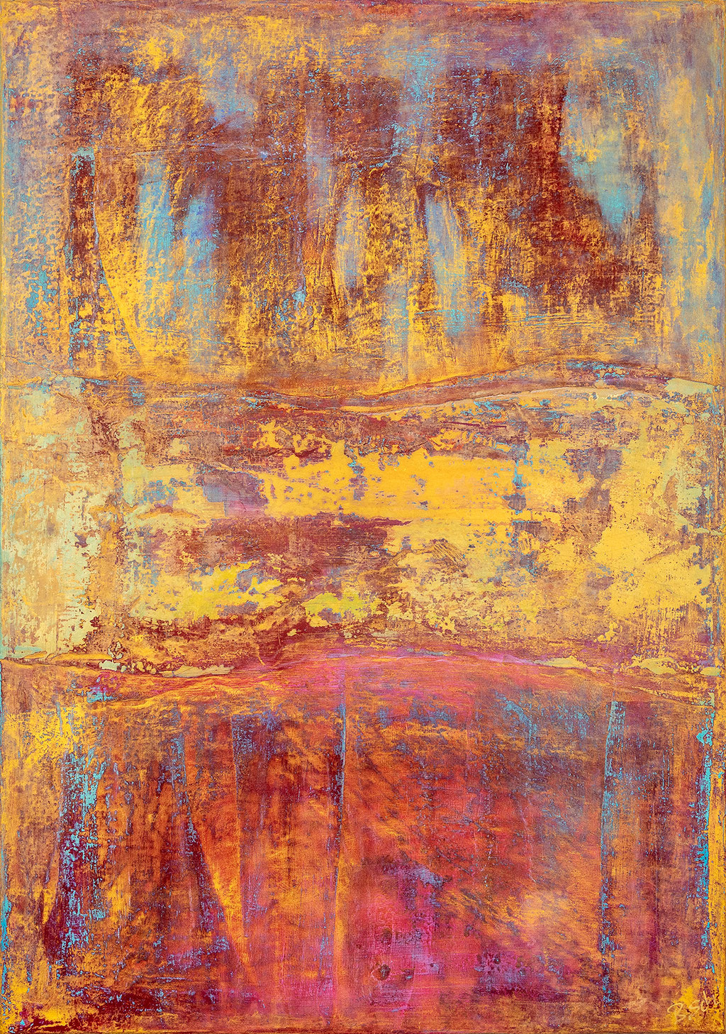 Herbstfunke - 2025 (acrylic, oil & mixed media on wood - 100 x 70 x 4) - photo: Chris Gebhart [enquire for price / Preis auf Anfrage]