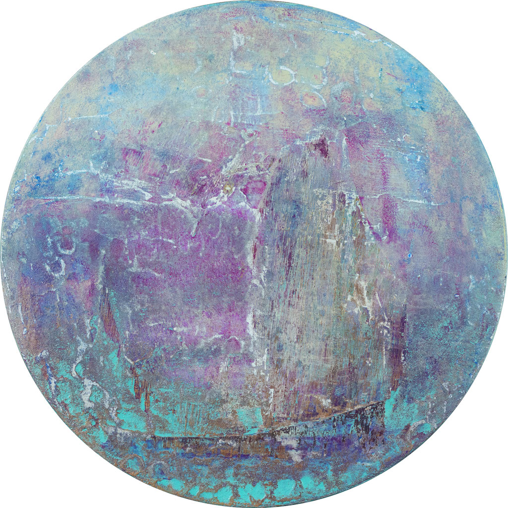 Wasser-Iris 1 - 2023 (acrylic & mixed media on wood - Diameter 30) - photo: Chris Gebhart [enquire for price / Preis auf Anfrage]