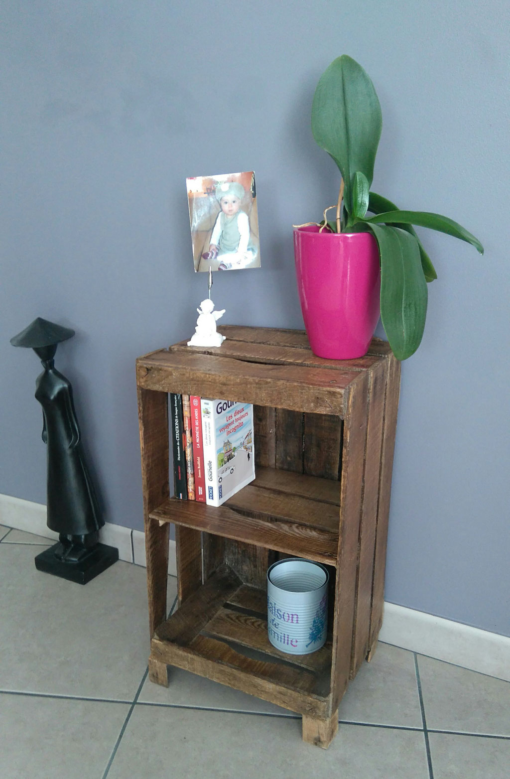 Table De Chevet En Caisse En Bois Le Meuble 43 Bis Creations Upcycling Customisation Et Creation D Objets Deco Et Mobilier Decoration Interieure