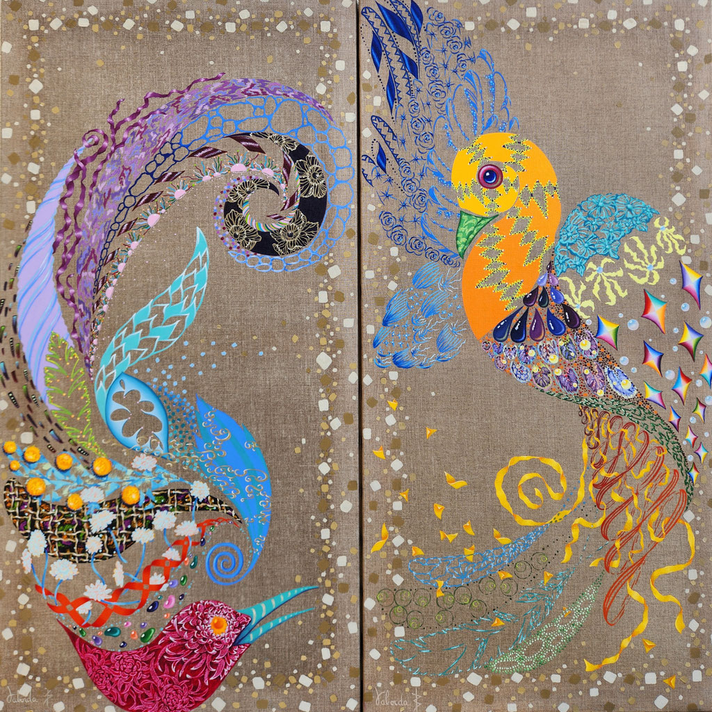 oiseaux de paradis 1, 2, (100x50)x2 disponible uniquement l'oiseau tête rose à droite