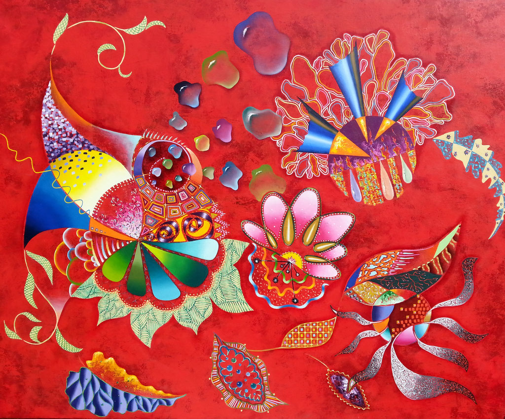 Bouquet vermillon, 100x81cm, vendu