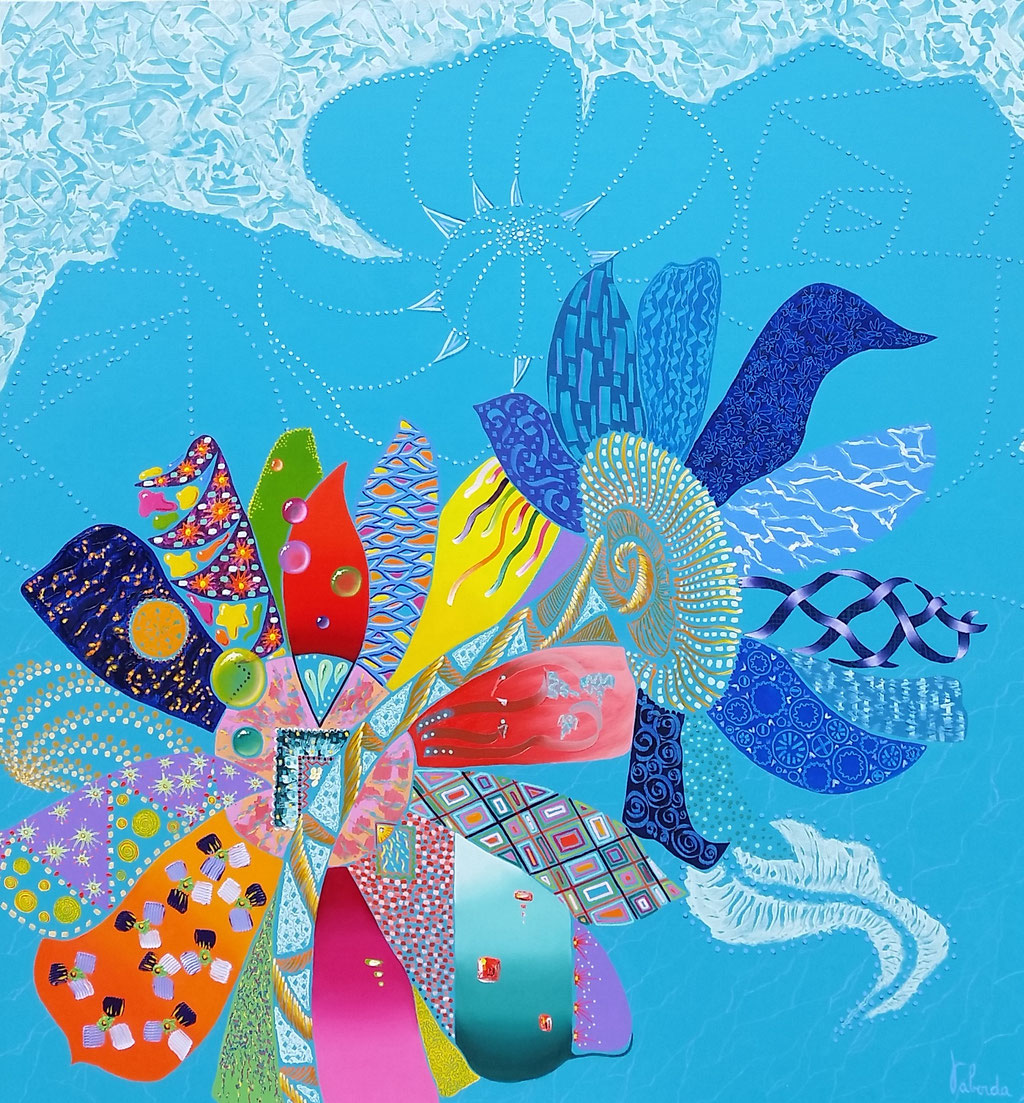 Printemps turquoise, 100x100cm, disponible