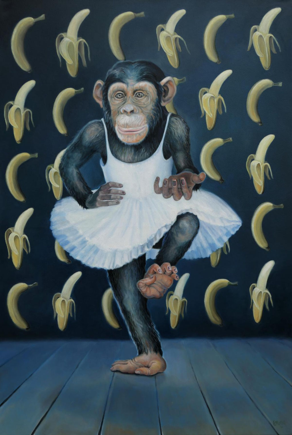 Affentanz 01, Ölfarbe auf LW, 60 x 90 cm
