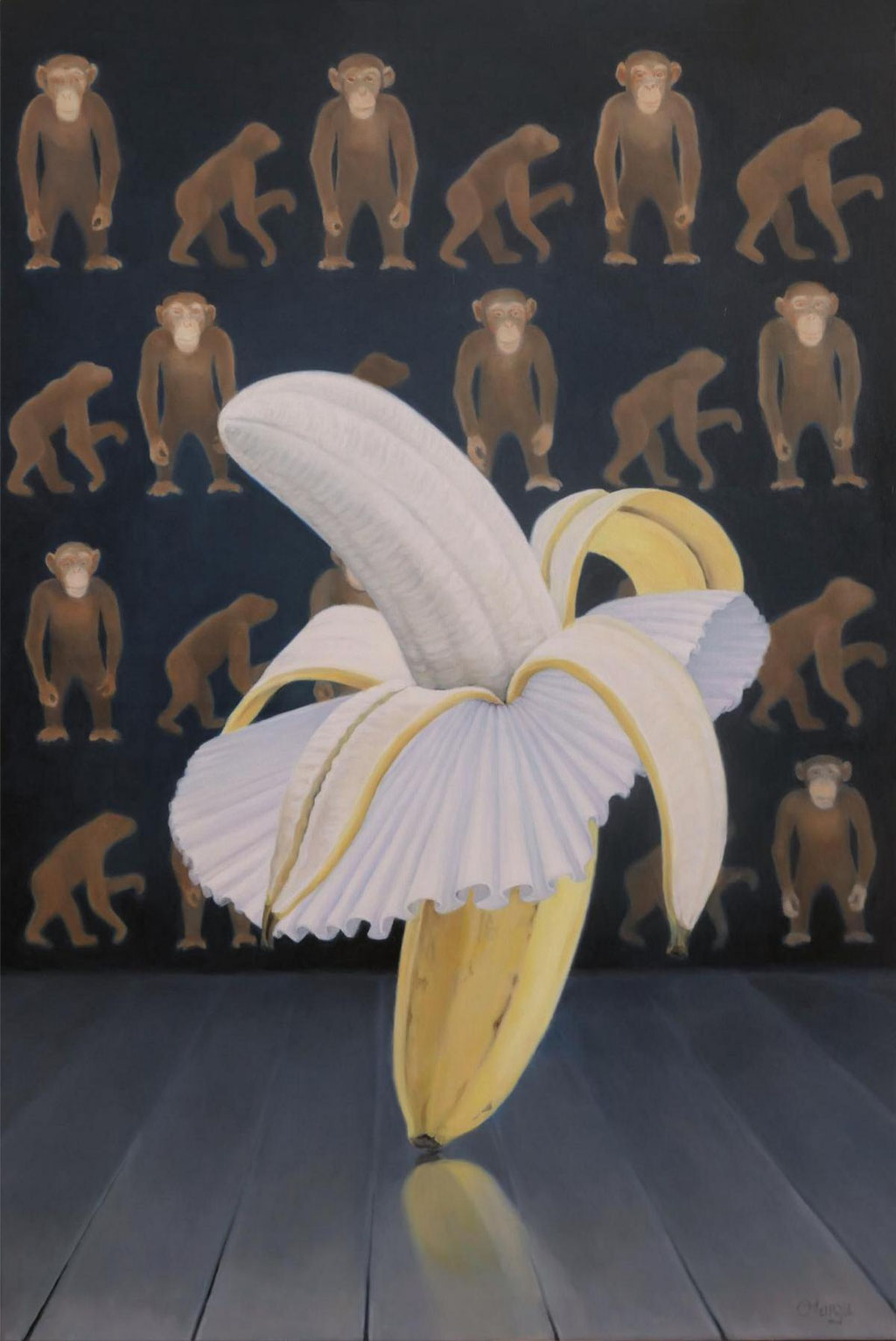 Banane im Tütü, Ölfarbe auf LW, 60 x 90 cm