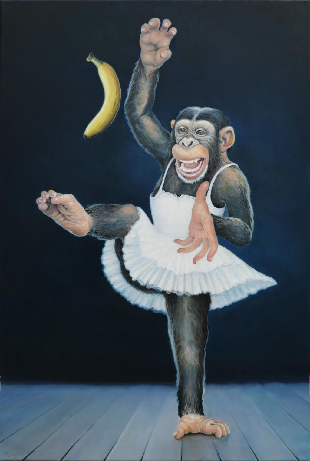 Affentanz 02, Ölfarbe auf LW, 60 x 90 cm