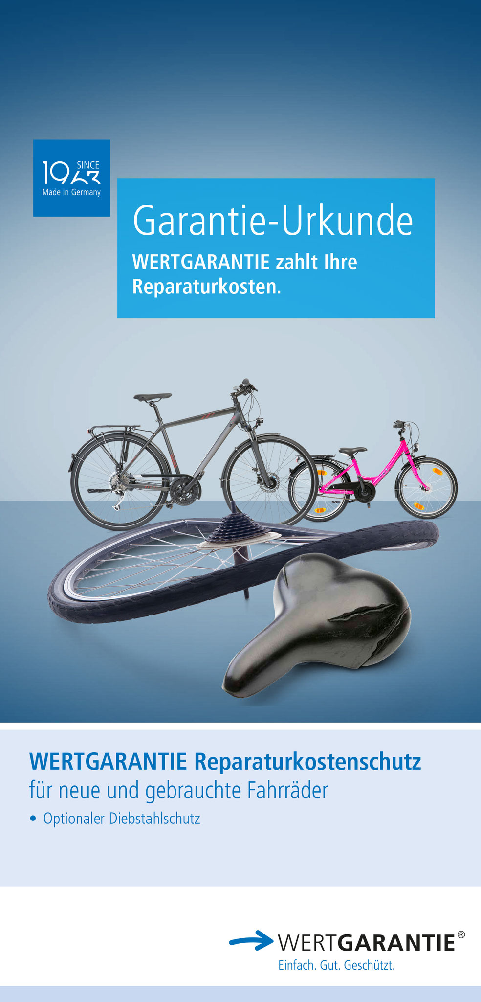 Zu den berechtigten Produkten gehören u.a. der neue, ausgezeichnete Komplettschutz E-Bikes/Pedelecs 2021 und der neue Reparaturkostenschutz Fahrrad 2021 mit optionalem Diebstahlschutz. Foto: Wertgarantie
