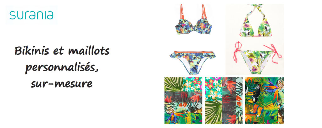 bikinis maillots personnalises sur mesure surania, personnalisation maillot de bain homme femme enfant
