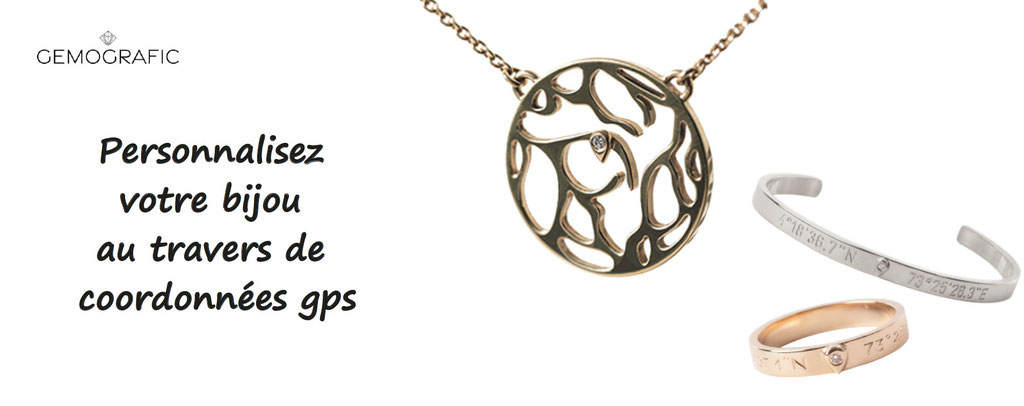 bijoux à personnaliser, placez le diamant à l'endroit qui a marqué votre vie. Bijou personnalisable. Gemographic