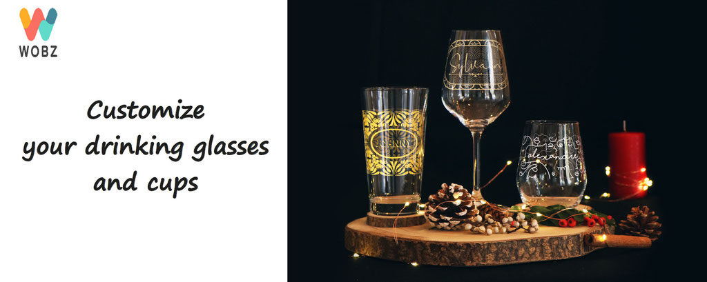 customization of drinking glasses and mugs , wobz personalized drinking glass