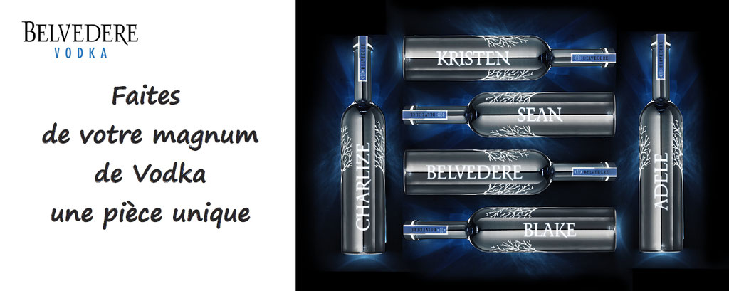Personnalisation de Vodka Belvédère : personnalisez votre magnum de Vodka Belvédère : gravure laser sur une bouteille dont la base sera rétro-éclairée