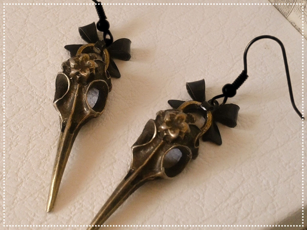 Steampunk Lolita Bird Skull Earrings