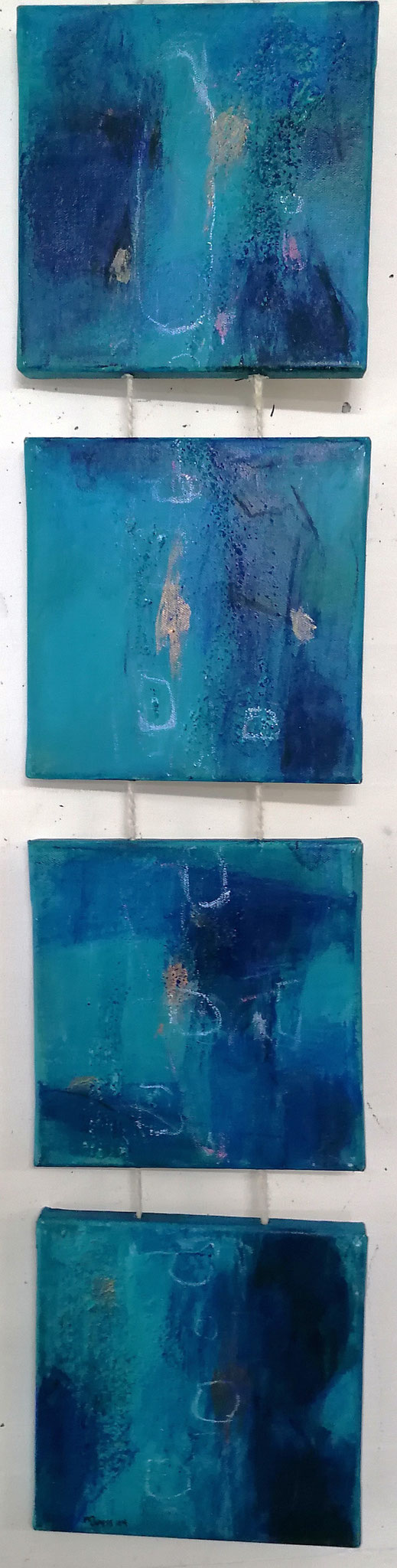 Michael F. Wyss, Blaue Nacht, Acryl, 3x 20cmx20cm, 2017