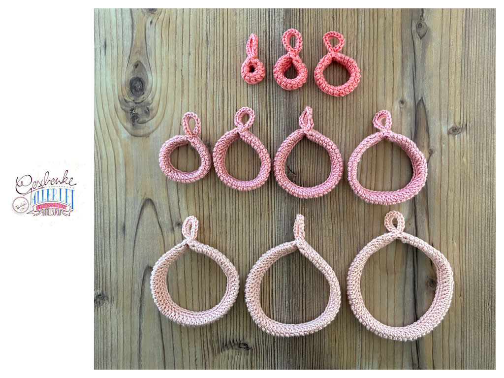 gehäkelte Muttermund-Ringe - flamingo, altrosa, rose - offen