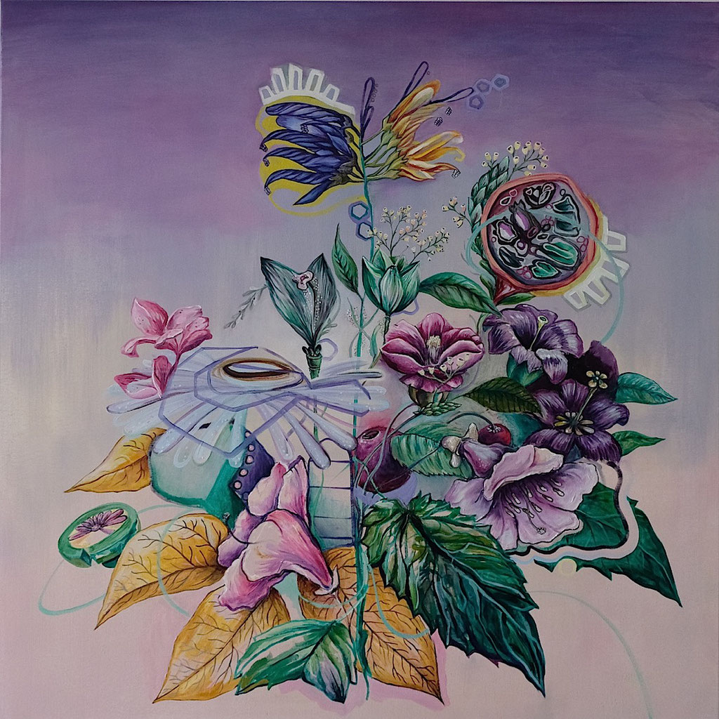"SYSTEM OF PLANTS", Öl auf Leinwand, 100 x 100 cm, 2019, in Privatbesitz