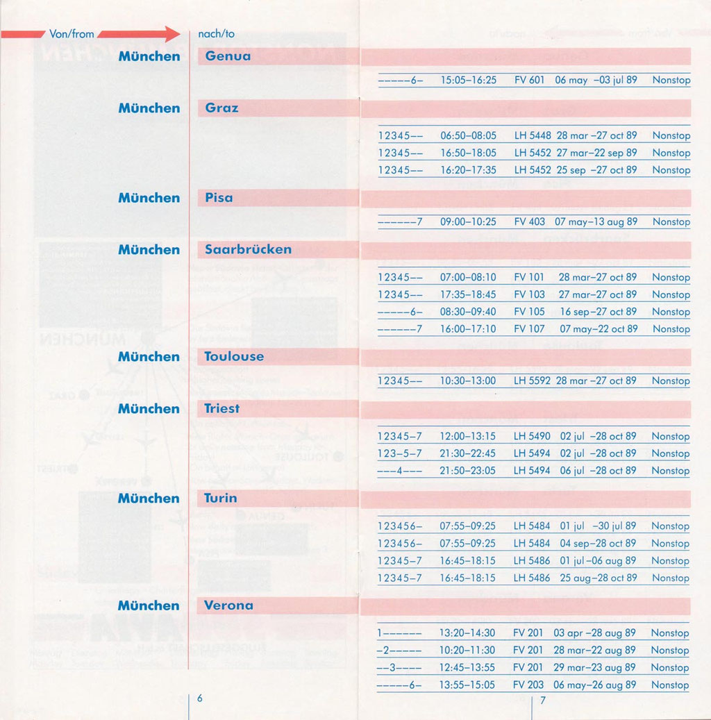 Südavia Timetable - 1989