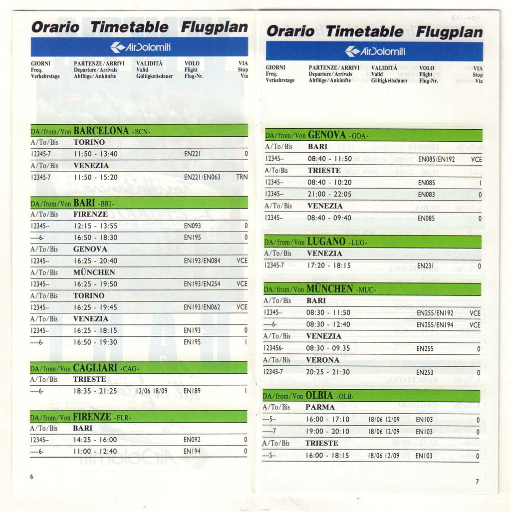  Credit: airline timetable images