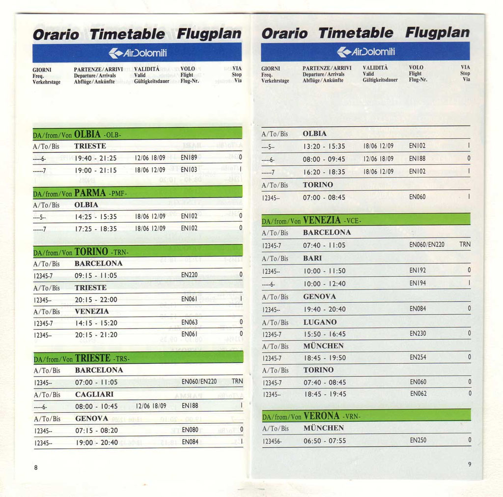  Credit: airline timetable images