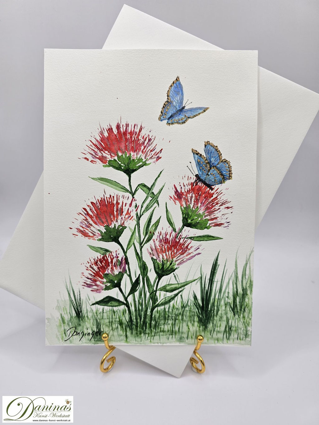 Geburtstagskarte A5 Blaue Schmetterlinge auf Wiesenblumen