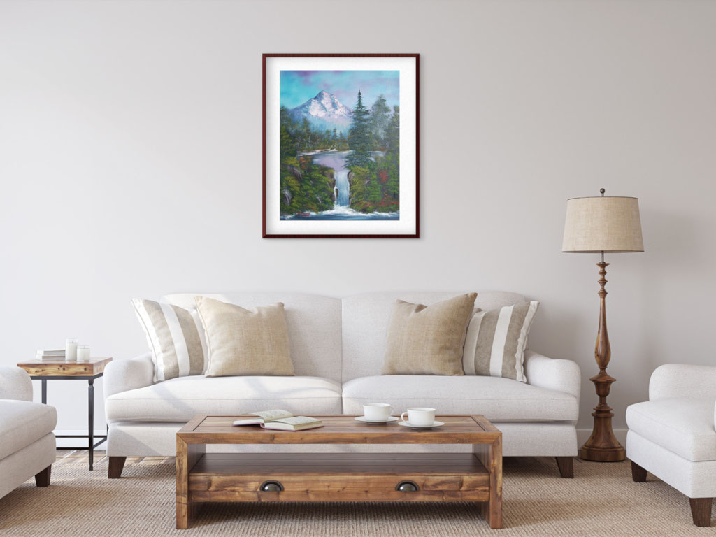 Ölbild auf Leinwand 'Wasserfall mit Berg' in Wohnzimmer