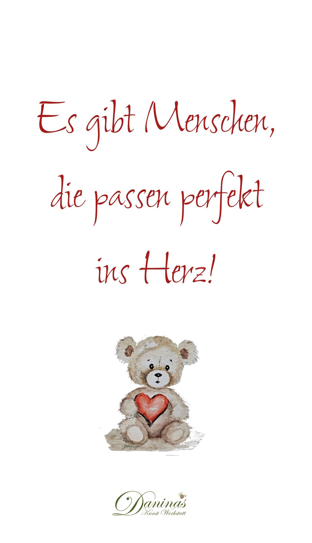 Süßer Spruch, der das Herz berührt - für Valentinskarte "Es gibt Menschen, die passen perfekt ins Herz"