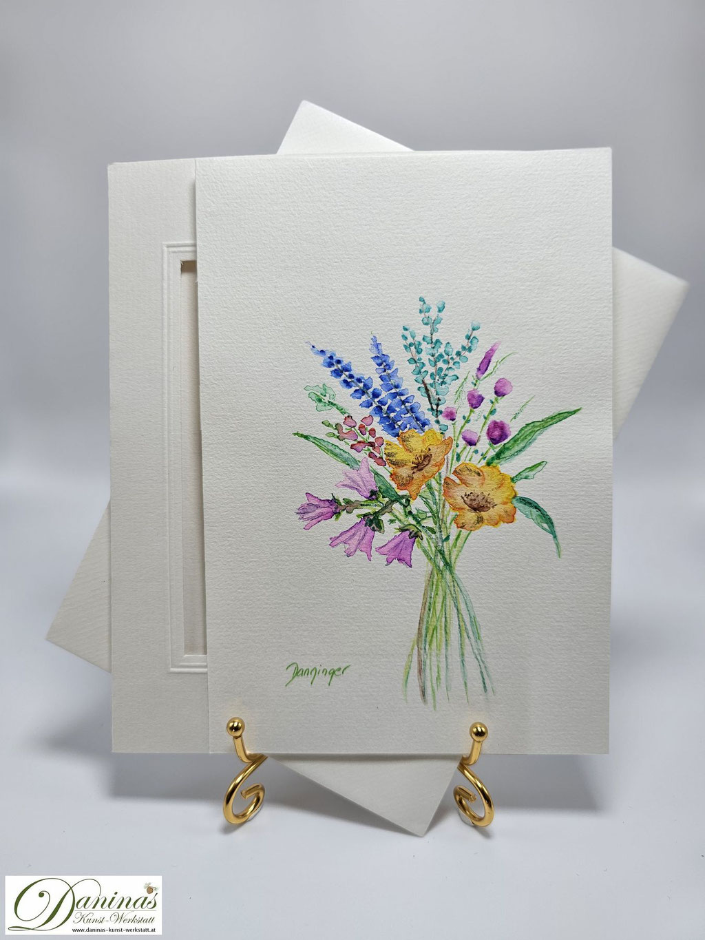 Blumenaquarell Bunter Blumenstrauß für Valentinstagskarte