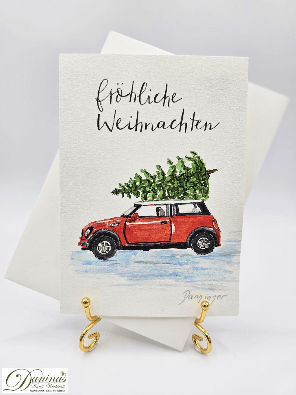 Außergewöhnliche Weihnachtskarte Aquarell MINI mit Christbaum