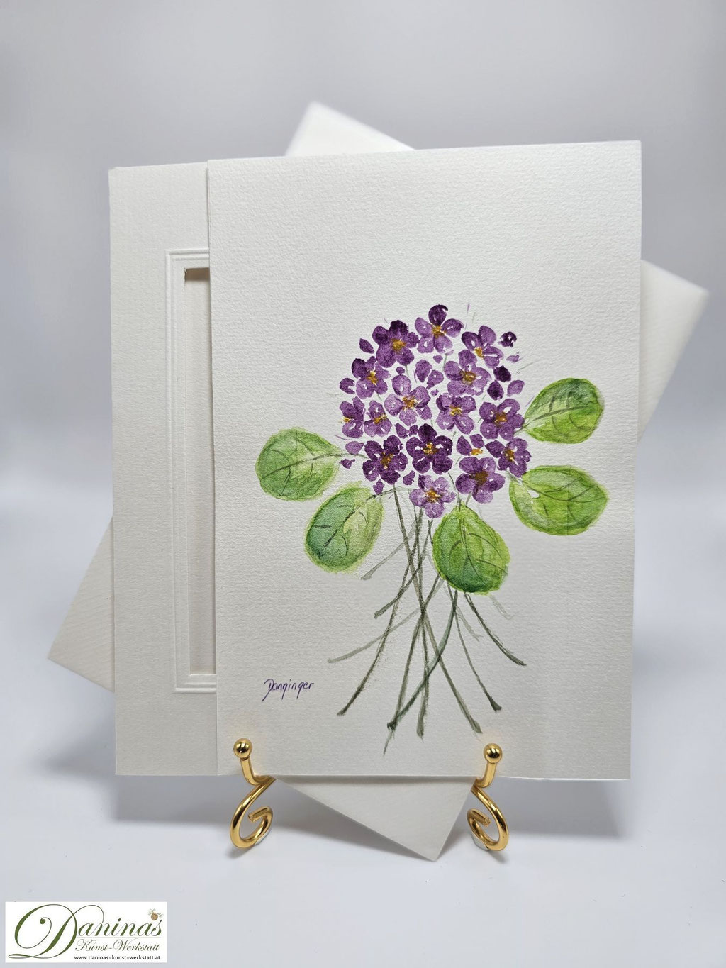 Blumenaquarell "Veilchenstrauß" für besondere Geburtstagsgrußkarte