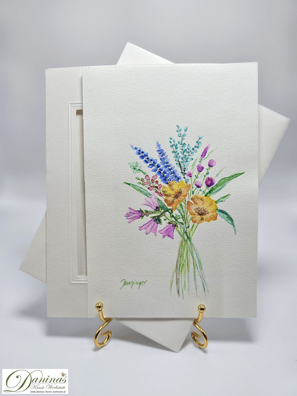 Blumenaquarell "Bunter Blumenstrauß" für schöne Geburtstagsgrußkarte