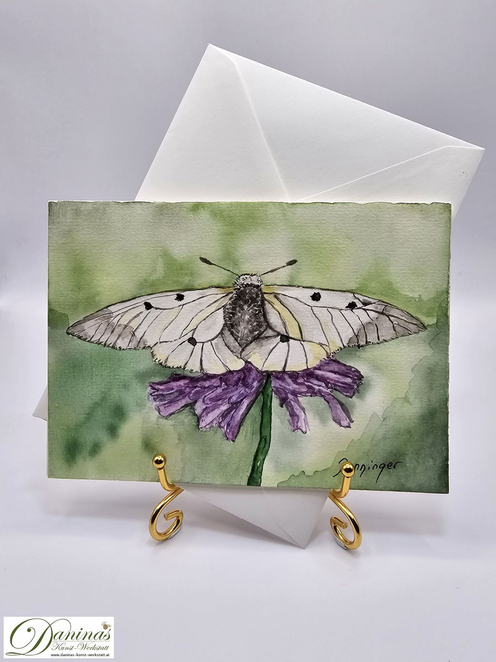Geburtstagsgrußkarte Aquarell Schmetterling Schwarzer Apollo