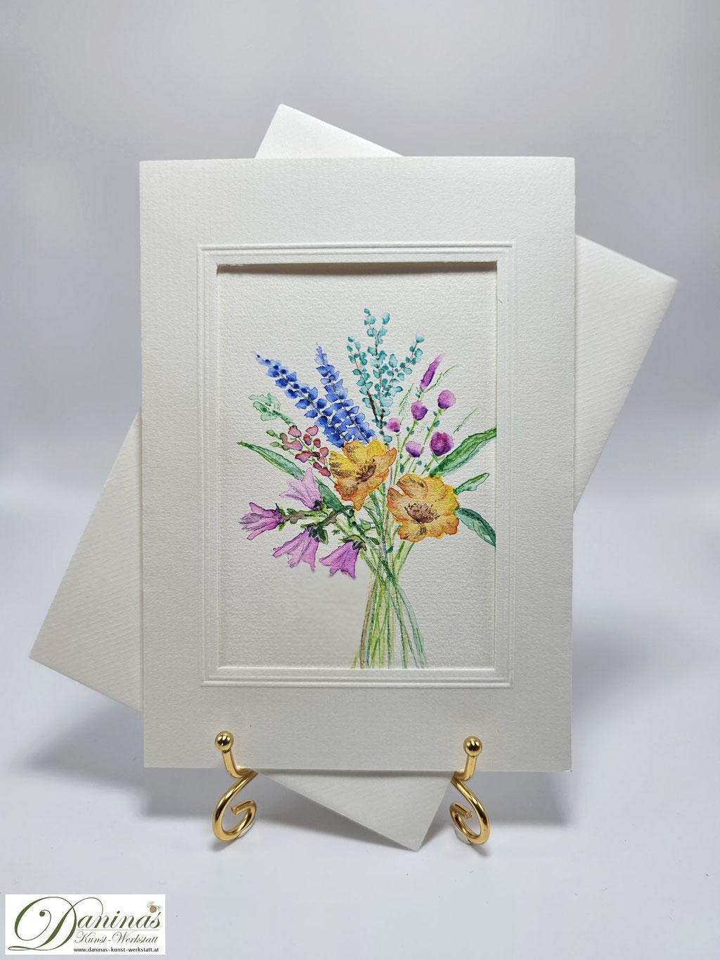 Geburtstagskarten Aquarell "Bunter Blumenstrauß" in Passepartout