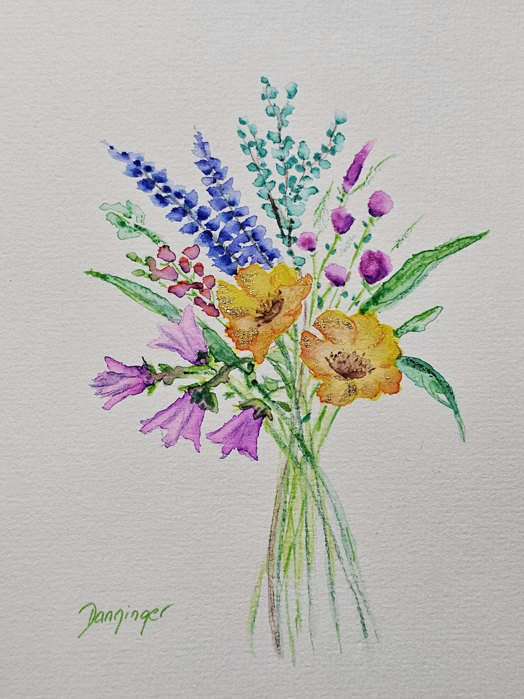 Muttertagskarte Aquarell "Bunter Blumenstrauß" für schöne Muttertagsgrüße