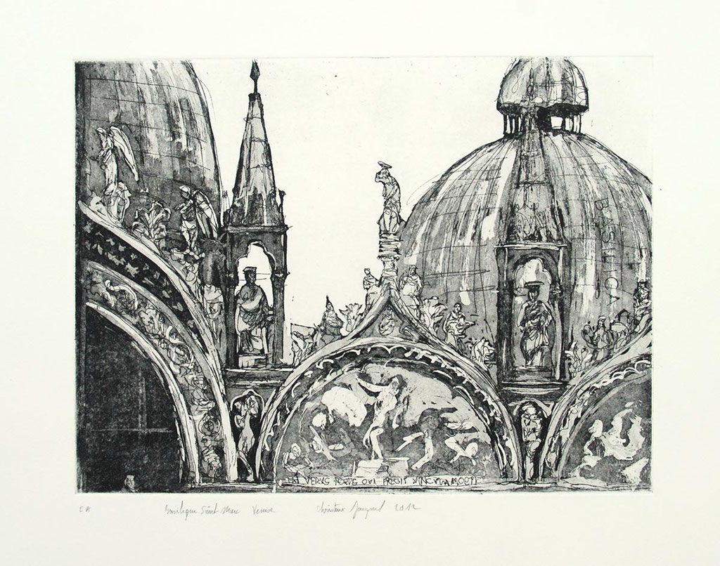 Estampe originale Détail de la basilique Saint Marc à Venise