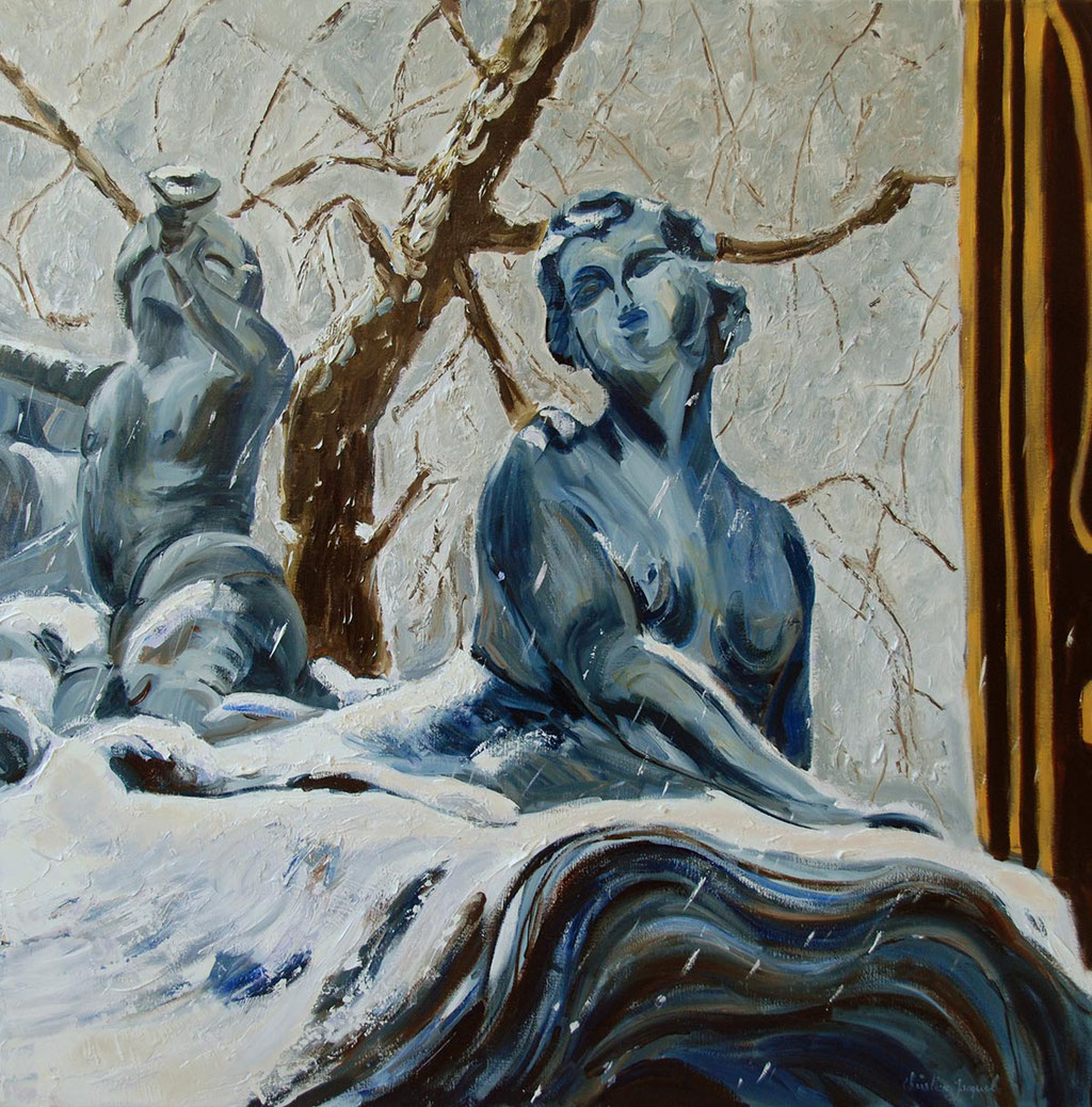 Peinture à l'huile d'un détailde la fontaine de Neptune 100cm x100cm