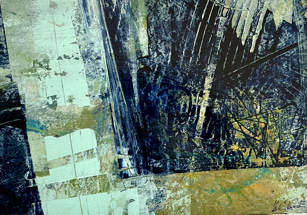 Rounding the Corner ,2023; 12x12 Mixed Media Framed