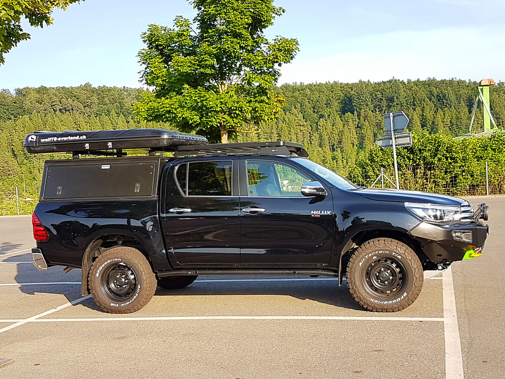 Toyota Hilux Revo bfgoodrich 265/70R17 2017 2.4 #ProjektBlackwolf Alucab offroad tires overland expedition 4x4 AFN Front bumper Steel Stahlstossstange ARB Frontrunner Horntools Winch Rival4x4 James Baroude Discovery TJM Sknorkel wolf78-overland.ch