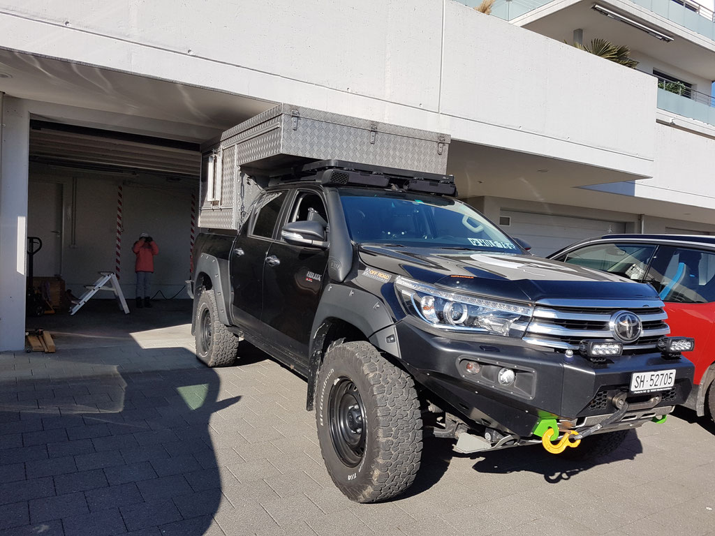 Ortec Wohnkabine Toyota Hilux Revo 2017 2.4 #ProjektBlackwolf truckcamper 4x4 ARB Fahrwerk Frontrunner Rocksliders Roofrack Rival skidplate  bfgoodrich 285/70R17 33" Tires TJM Sknorkel Exkab 1 offroad Tacoma expedition overland wolf78-overland.ch