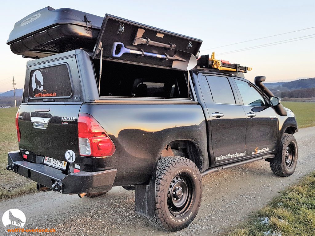 Toyota Hilux Revo rear Steel bumper Alu-cab 2016 2017 #ProjektBlackwolf offroad overland expedition 4x4 Roofrack James Baroud Discovery bfgoodrich 265/70R17 TJM Sknorkel wolf78-overland.ch
