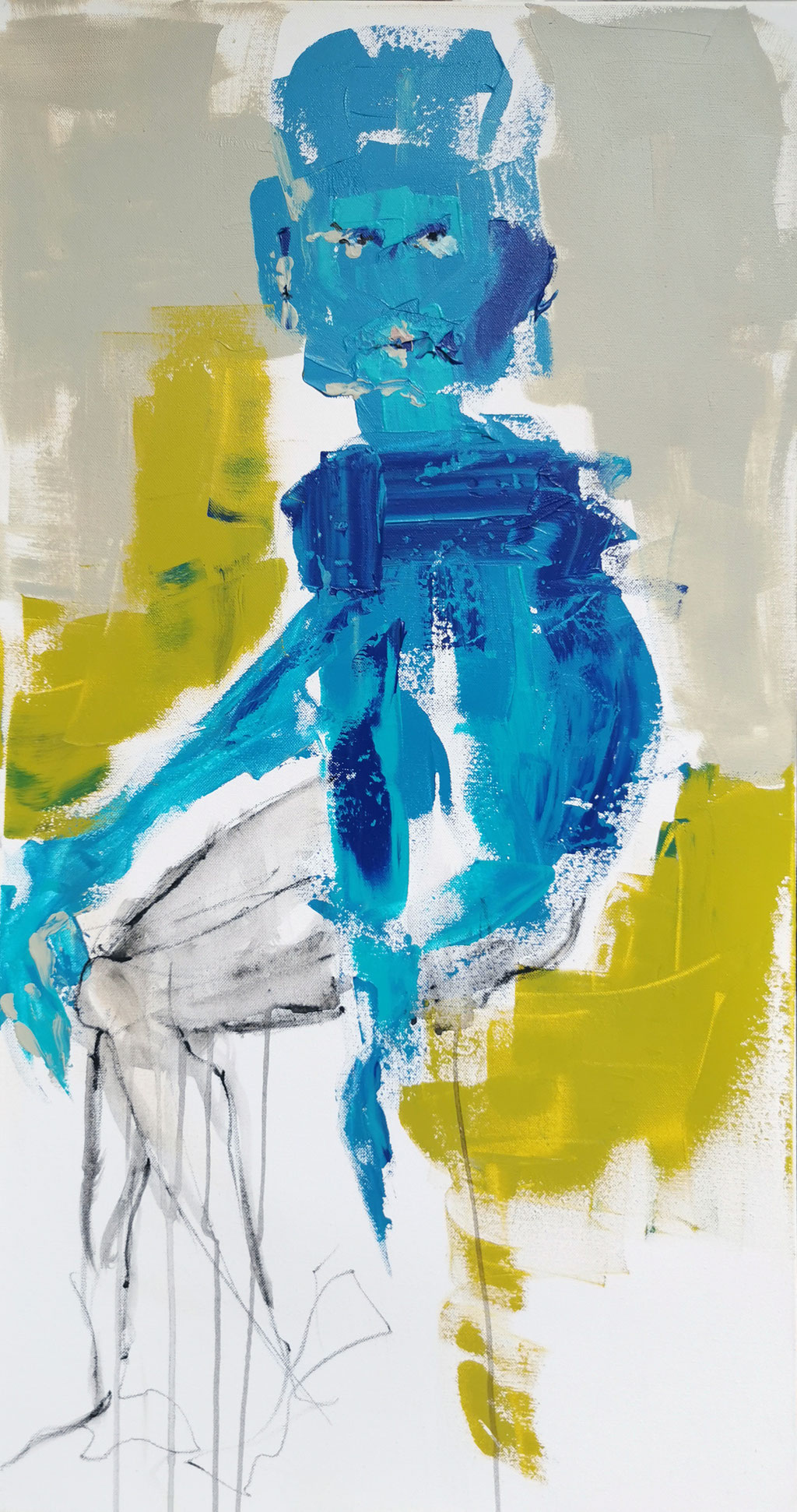 sitting on a green chair (Acrylic and Coal, 100x50cm)