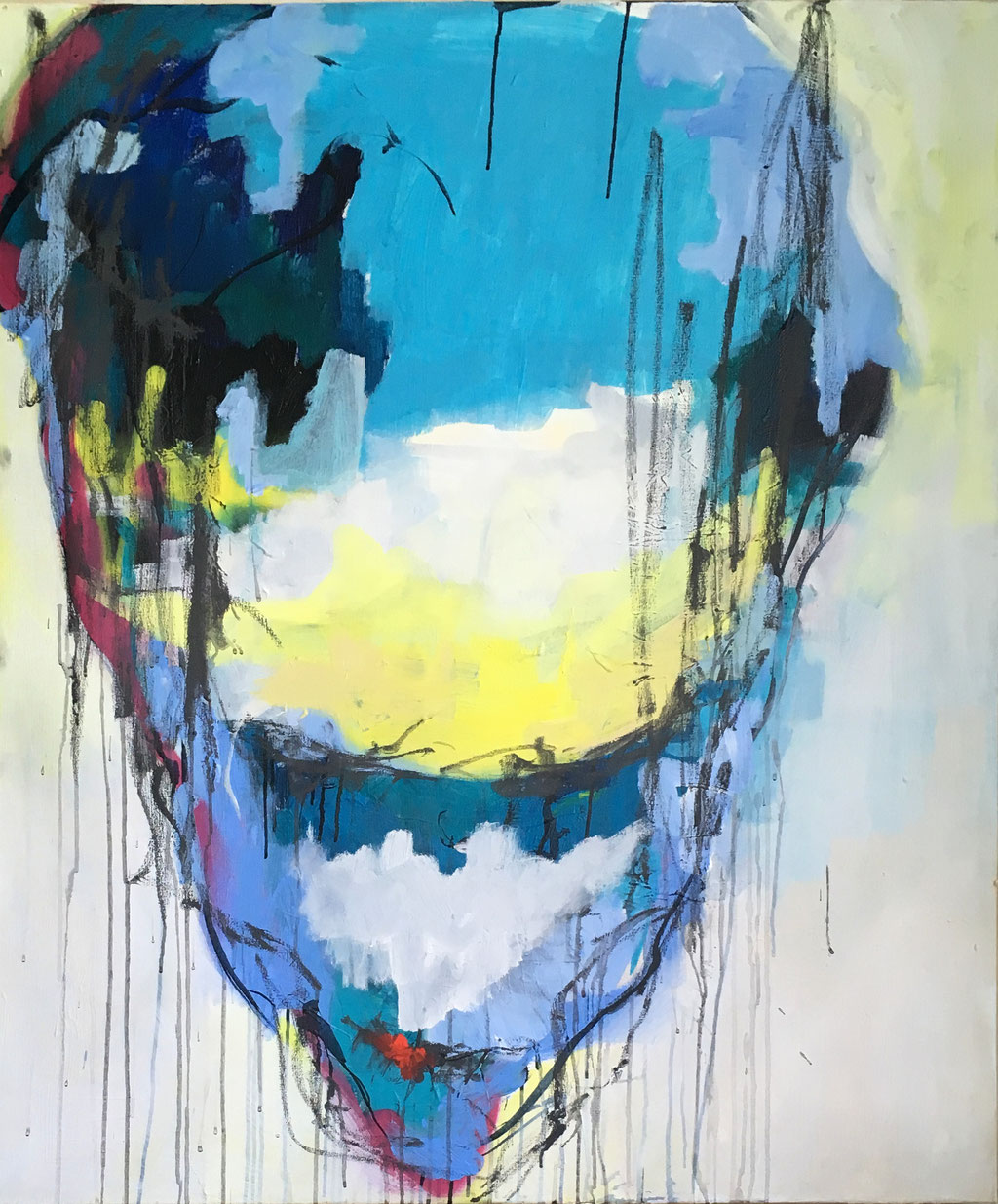 ein zweifelhaftes Porträt (Acrylic, Gesso, Ink, Spray Paint, Gouache on Canvas, 120x100cm) 