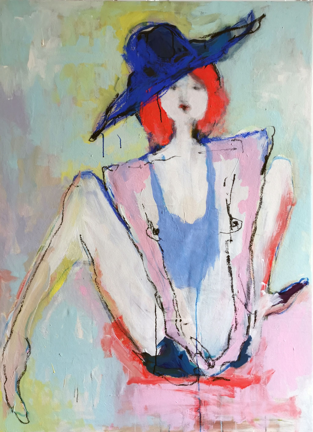 tides (Acrylic, Pastels, Ink, Graphite, Gesso on Canvas, 140x100cm)
