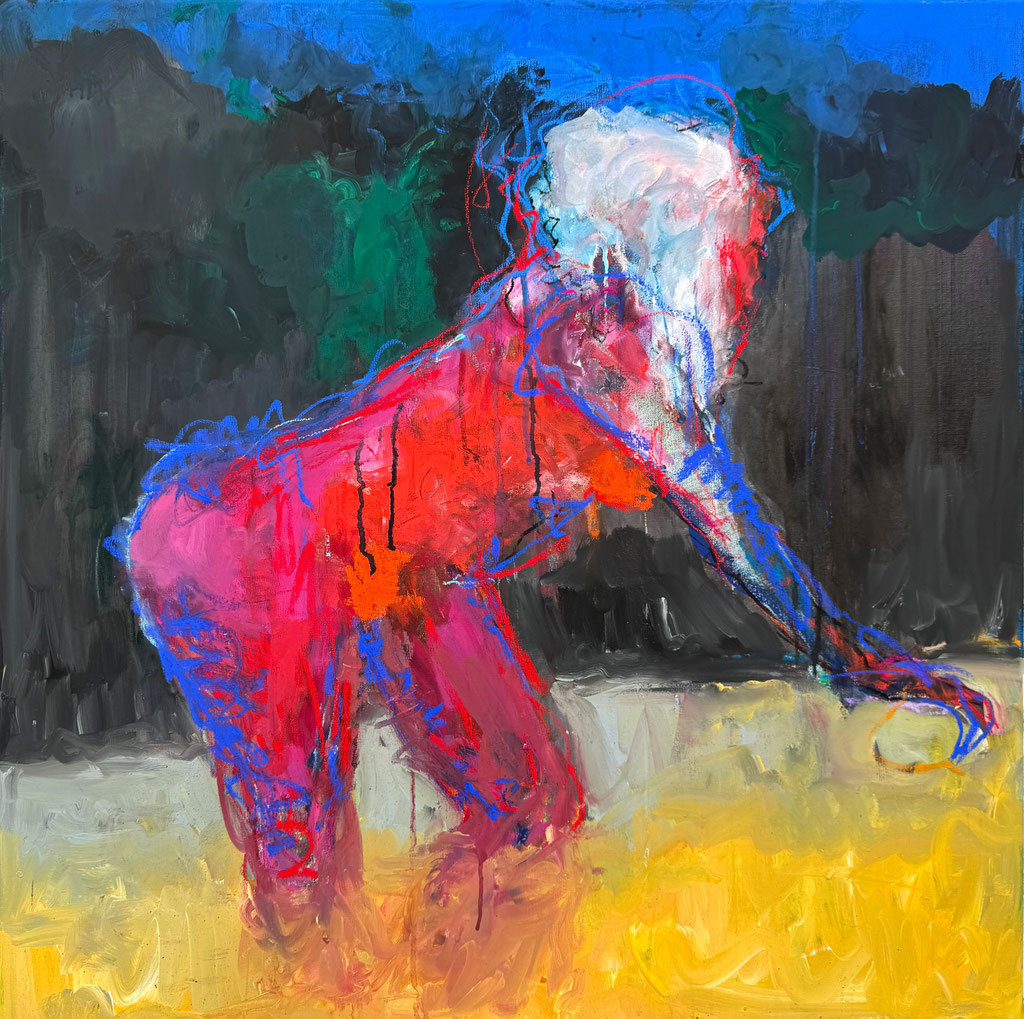 Bad im Dunkeln (Gouache, Pastels, Acrylic on Linen, 80x80cm)