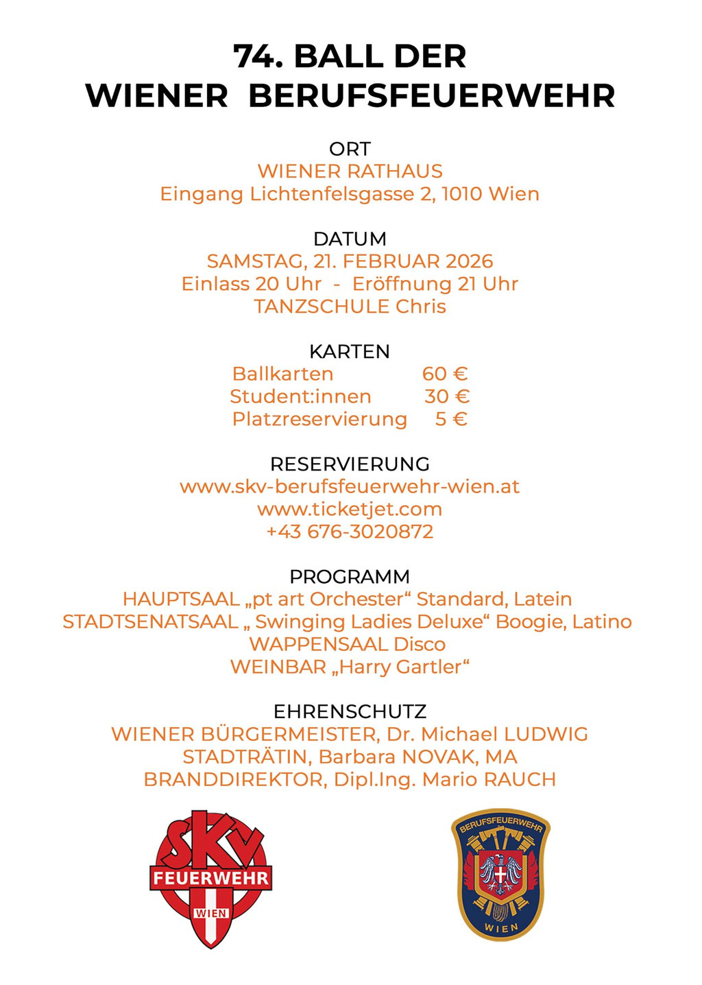 Programm Feuerwehrball Wien