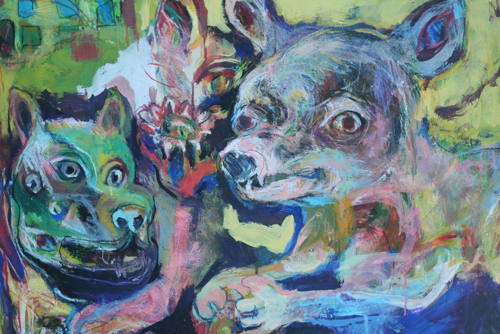 Deux chiens - acrylique sur papier - 60 x 80 cm