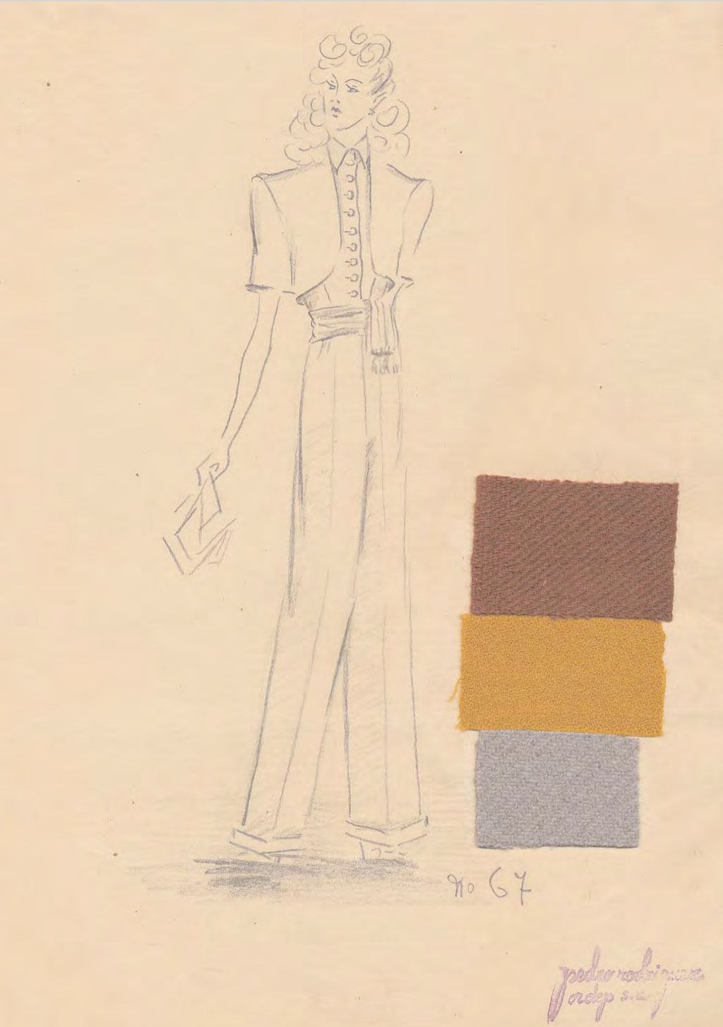 Traje de pantalón primavera-verano, 1943. Álbum de figurines