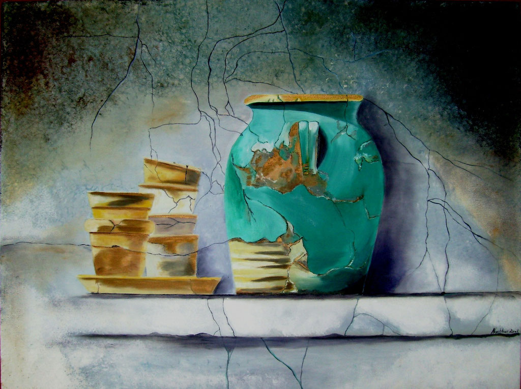 *Zerbrechlich* nach Pierre-Jean Couarraze, Acryl,  Format 1,00x0,80