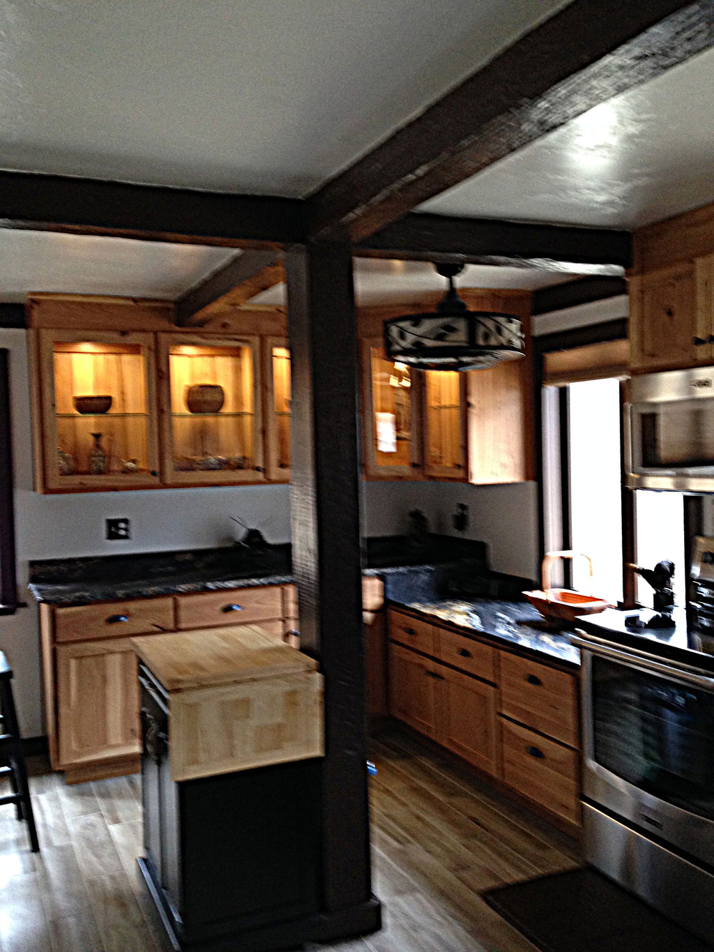 Rustic Hickory Kitchen.  Plumbing fixtures and cabinet hardware provided by Kegg's Kreations.